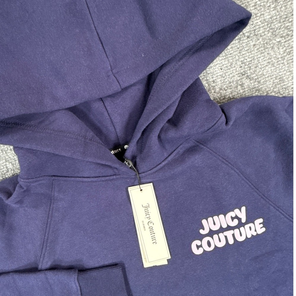 Juicy Couture Hoodie Womens Small Navy Orchid JUICY Logo Y2K Pullover NWT